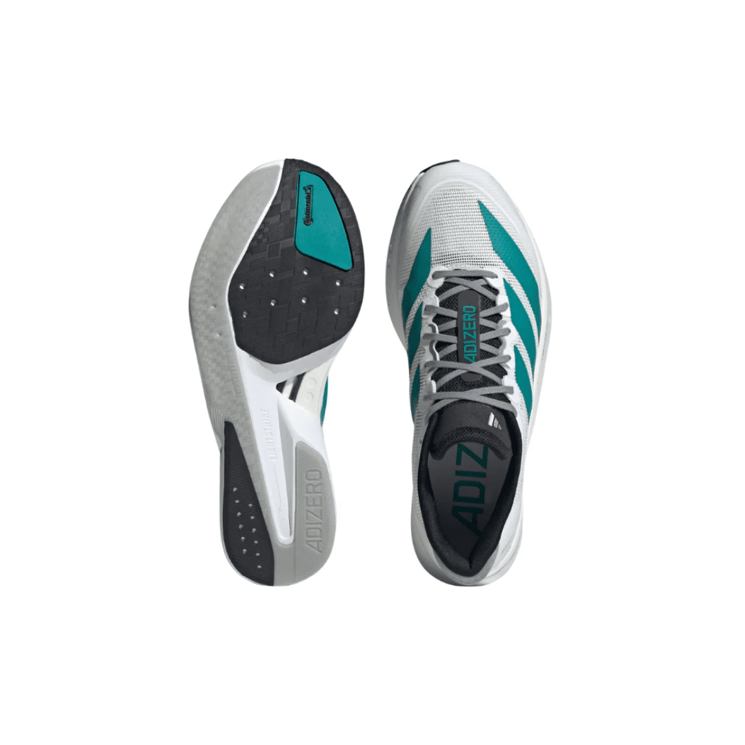 Pair of running shoes with a focus on sole and side view on a white background