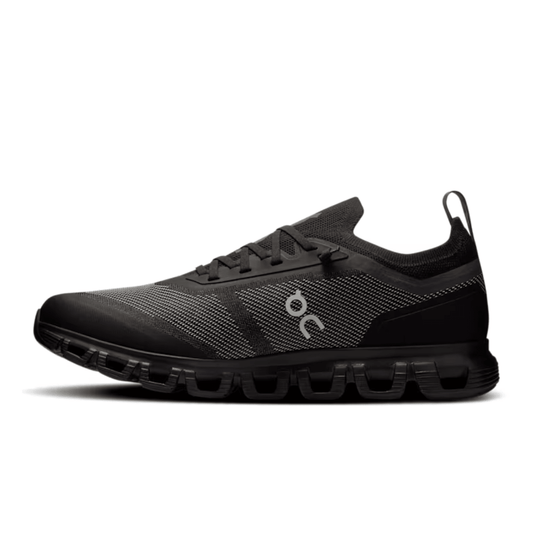 Navy running shoe with unique sole design on a white background