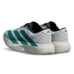 lose-up of the sole design of Adidas AdiZero EVO SL Cloud White Pure Teal