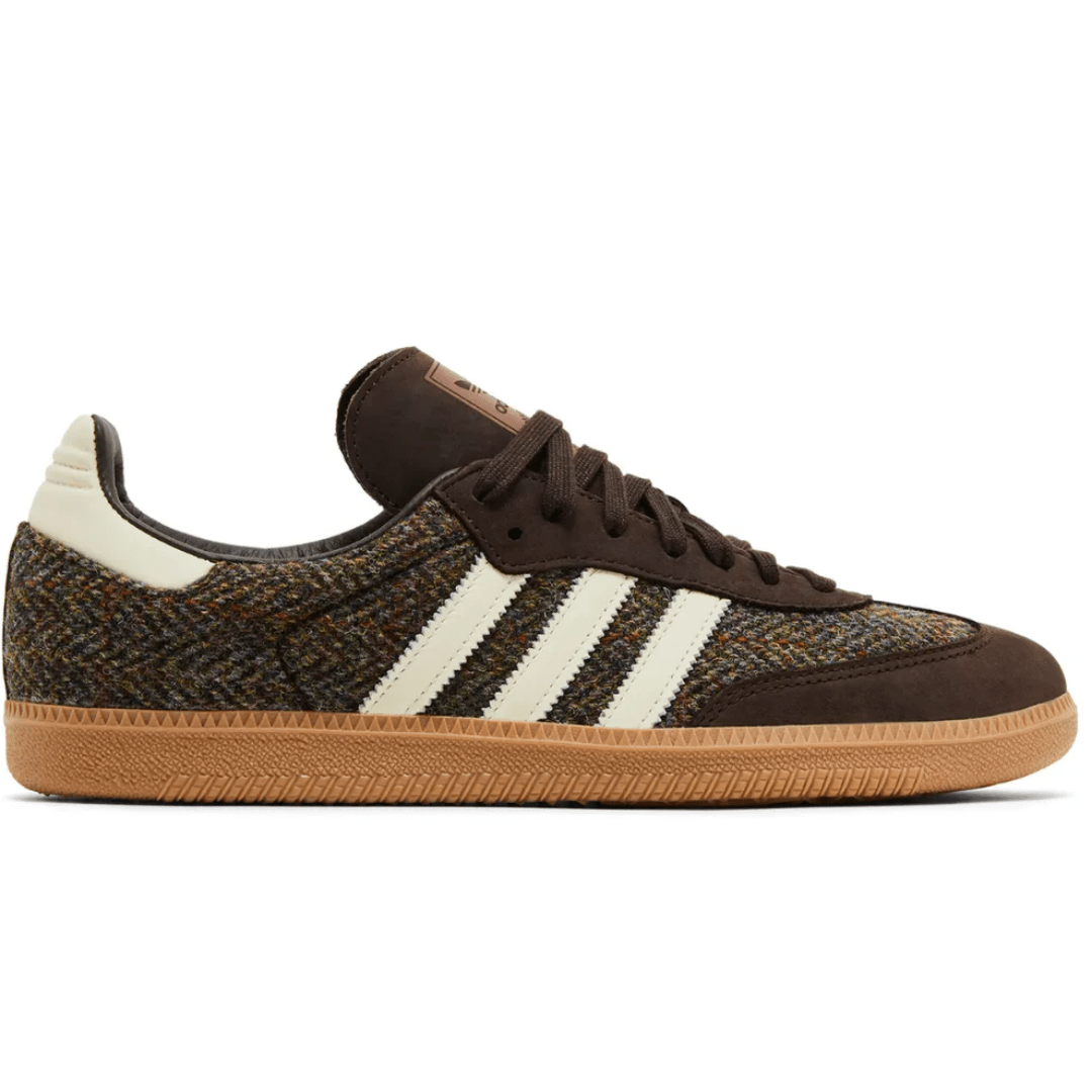 Front view of Adidas Samba OG Tweed Pack Dark Brown sneakers in Dubai