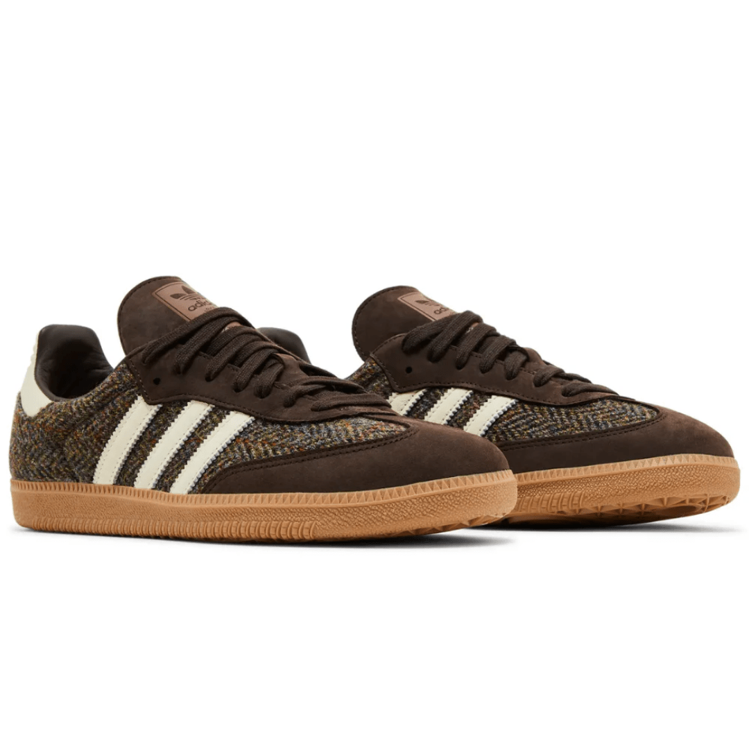 Side profile of Adidas Samba OG Tweed Pack Dark Brown shoes available in UAE