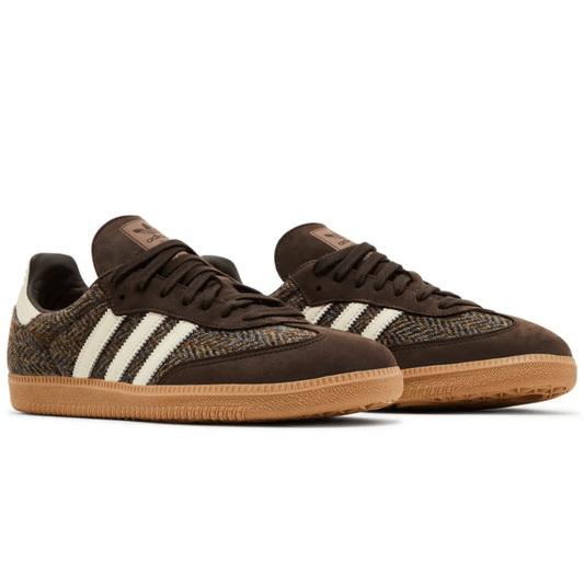 Side profile of Adidas Samba OG Tweed Pack Dark Brown shoes available in UAE