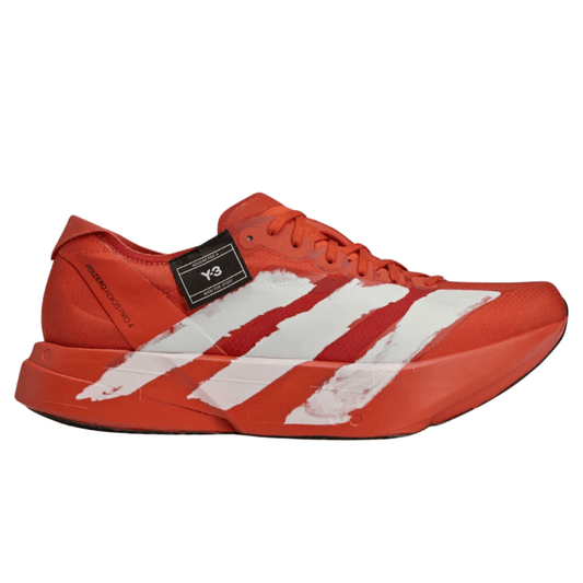 Side view of adidas Y-3 Adios Pro 4 in orange and grey
