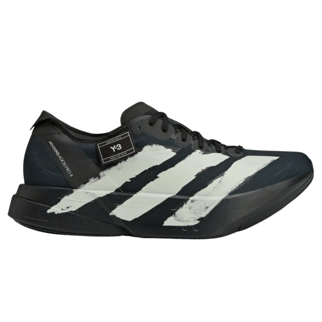 Side profile of Adidas Y-3 Adizero Adios Pro 4 Black Off White running shoe in Dubai UAE