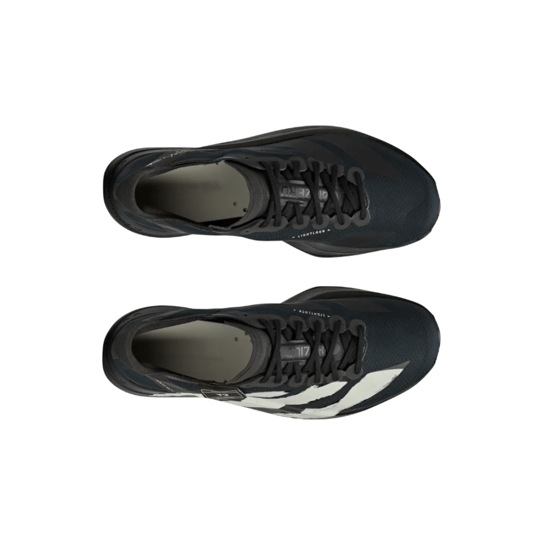 Top-down view of Adidas Y-3 Adizero Adios Pro 4 Black Off White racing shoes Dubai UAE