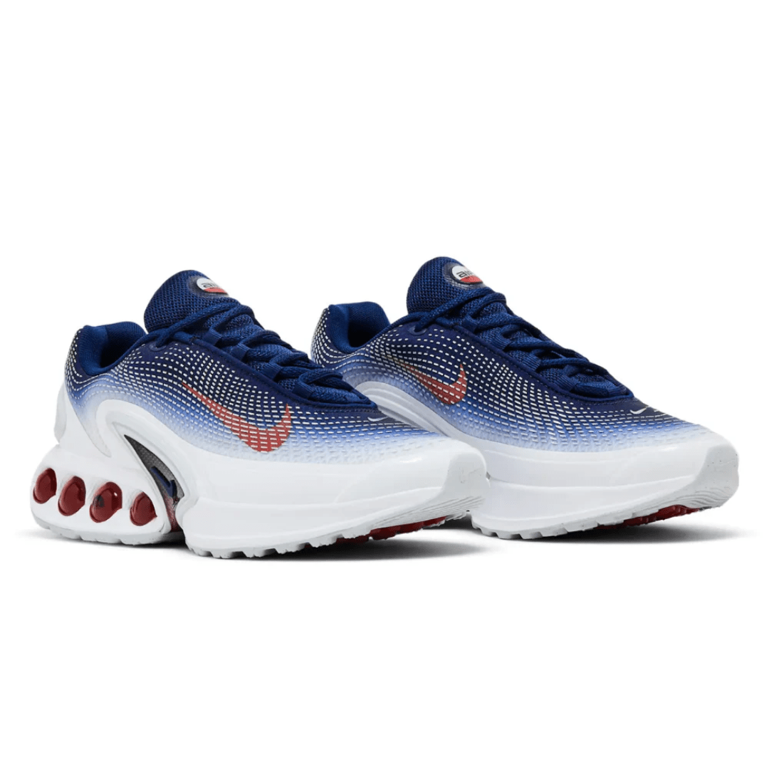 Front view highlighting mesh upper and red detailing of Nike Air Max DN