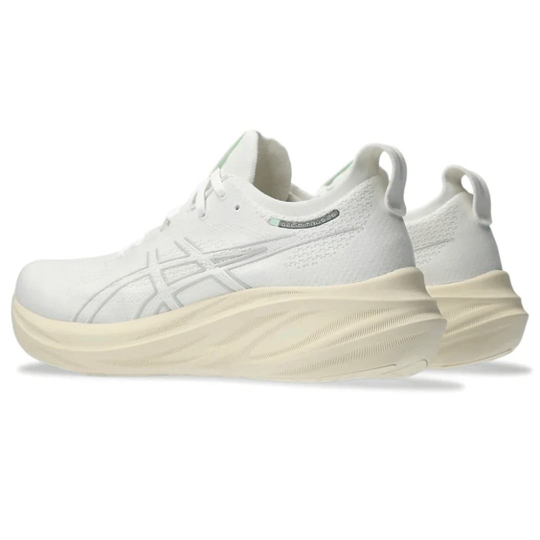 Lifestyle photo of Asics Gel-Nimbus 26 White Off White sneakers in Dubai UAE