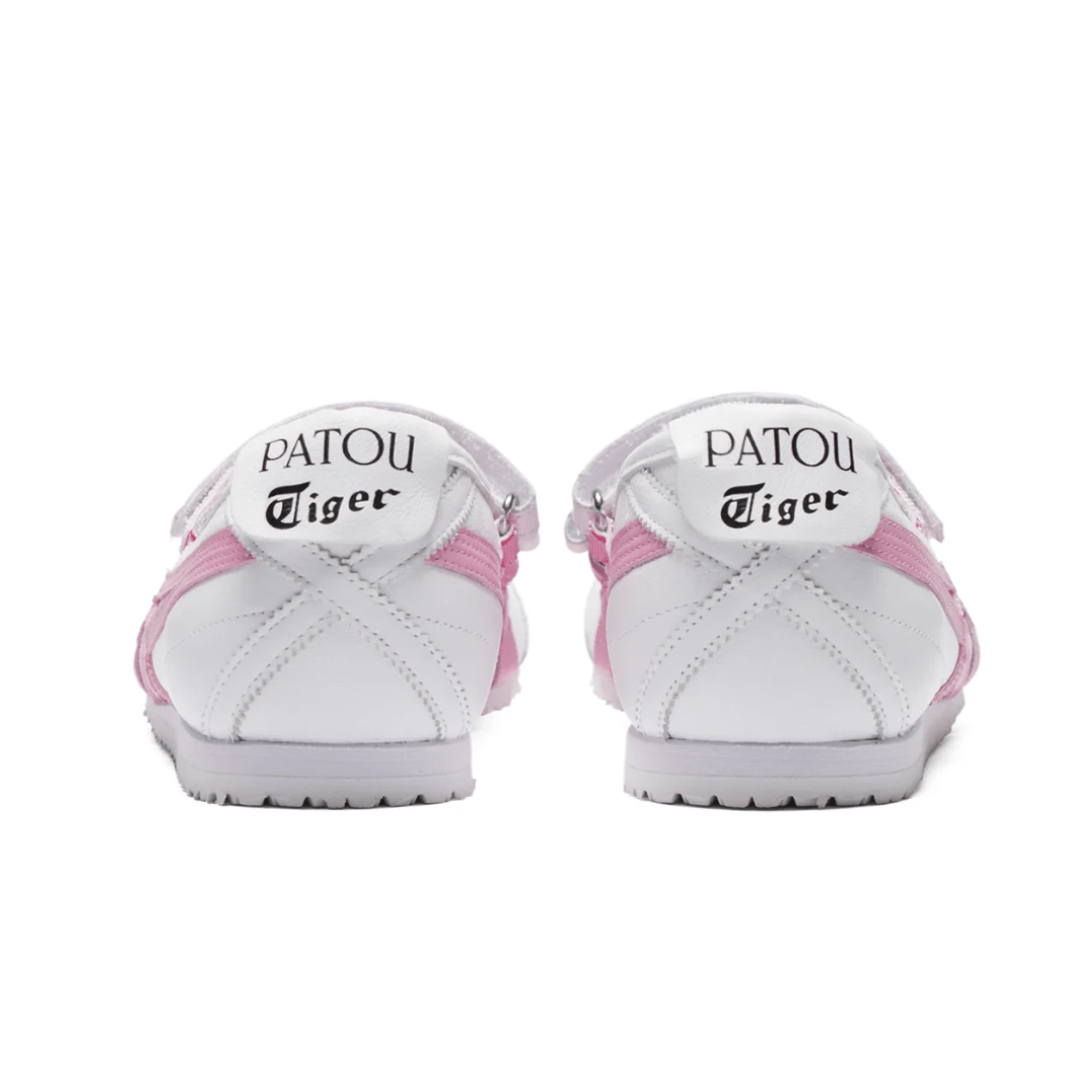 Rear angle showing low-cut heel design of Asics Mexico 66 Ballerina White Cotton Candy