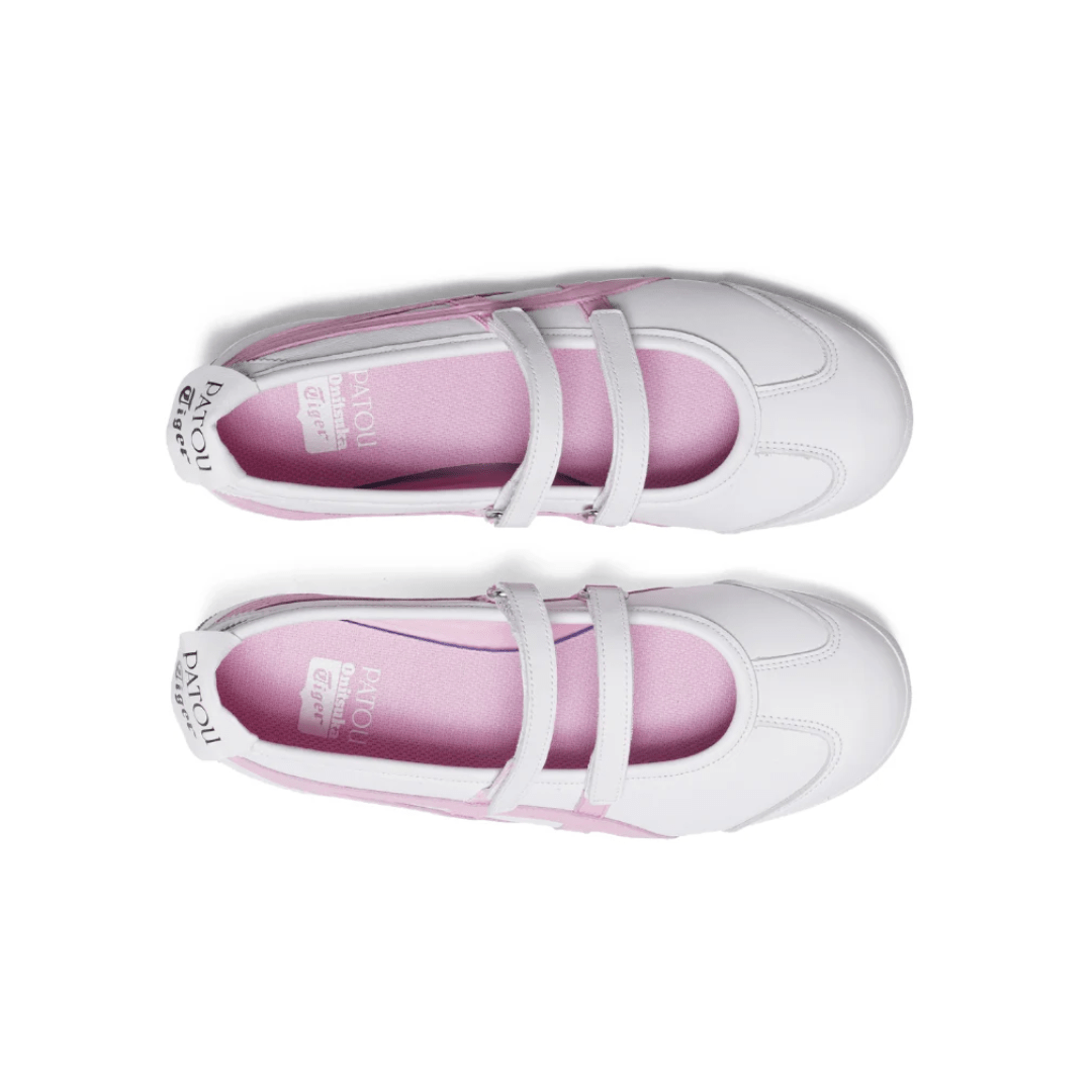 Detail shot showing Asics logo on Mexico 66 Ballerina White Cotton Candy