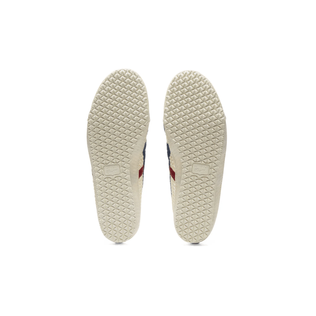 Close-up detail of Asics Mexico 66 Sabot Cream Mako Blue sneakers Dubai UAE