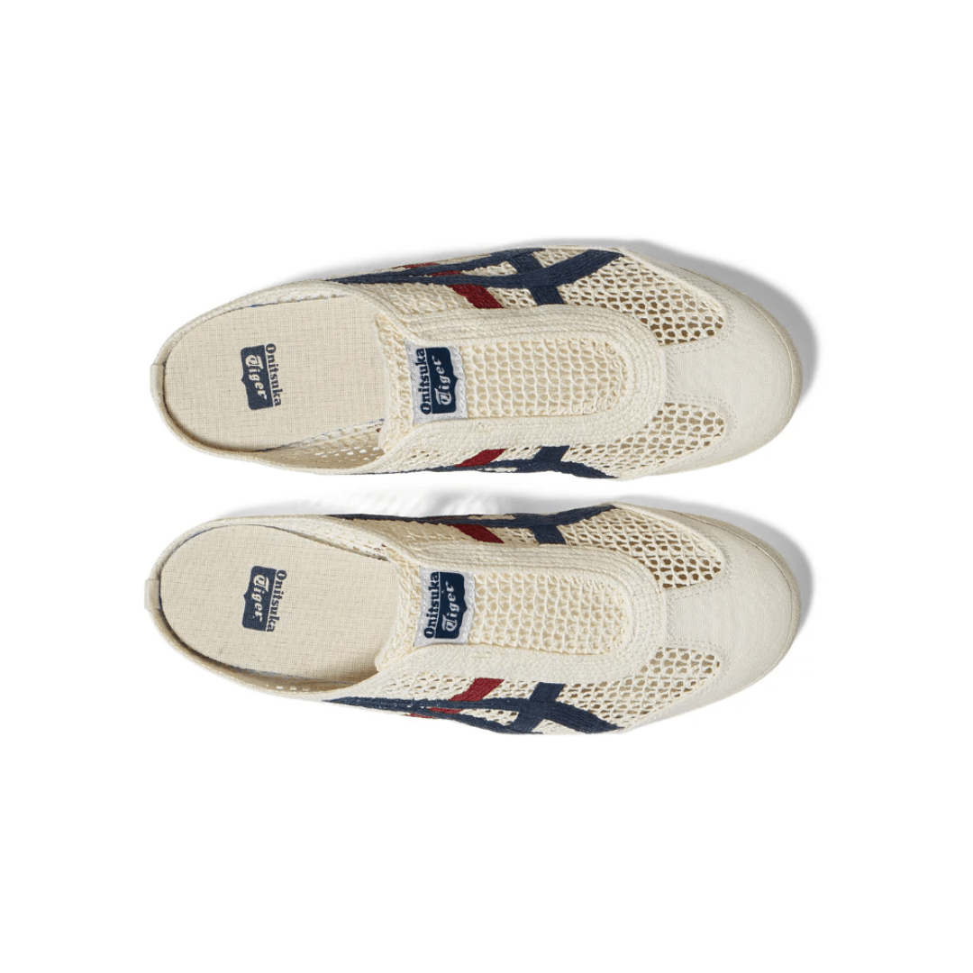 Slip-on mule design of Asics Mexico 66 Sabot Cream Mako Blue Dubai UAE