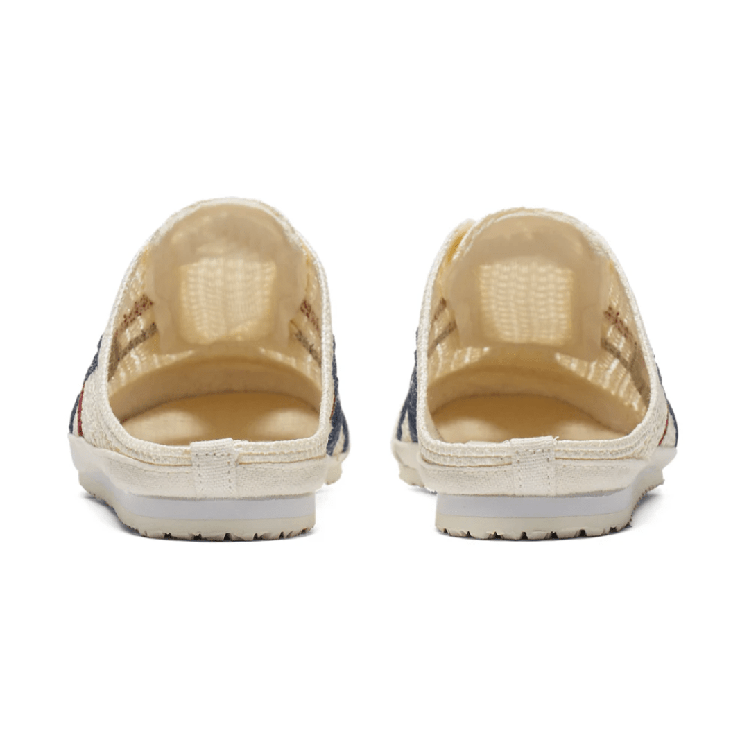 Backless heel design of Asics Mexico 66 Sabot Cream Mako Blue sneakers UAE