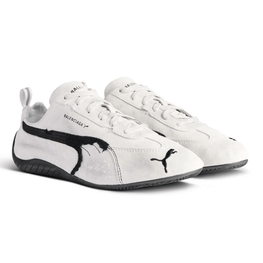 Side profile of Balenciaga Puma Speedcat Suede White Black Dubai