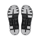 Top view of black and white shoe soles on a white background