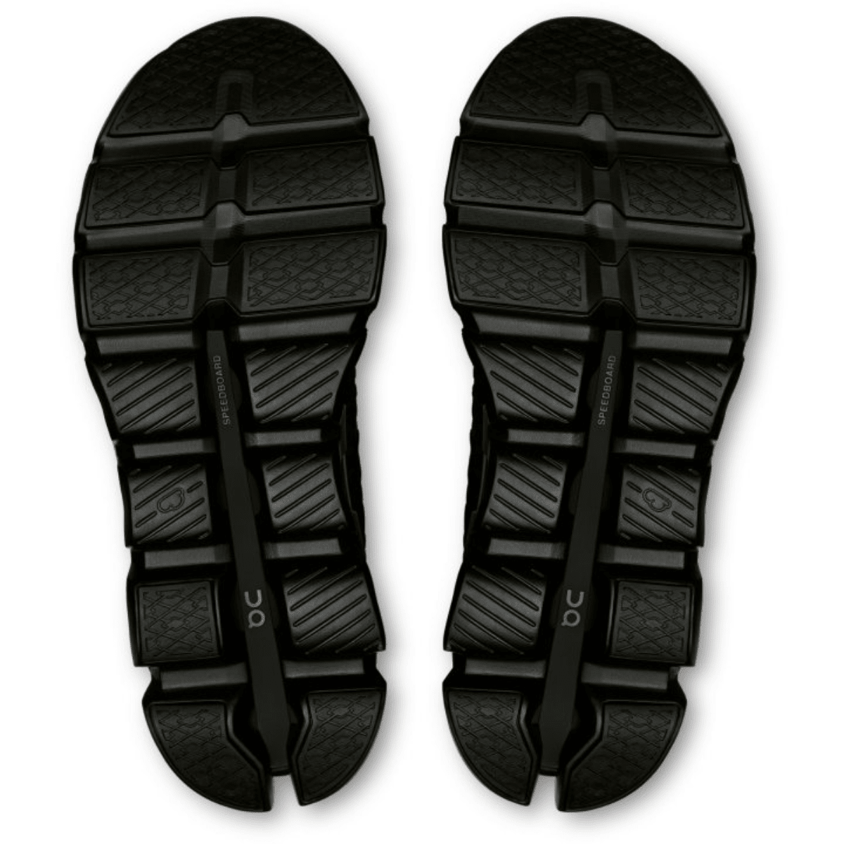 Black sandal sole with brand logo on a white background
