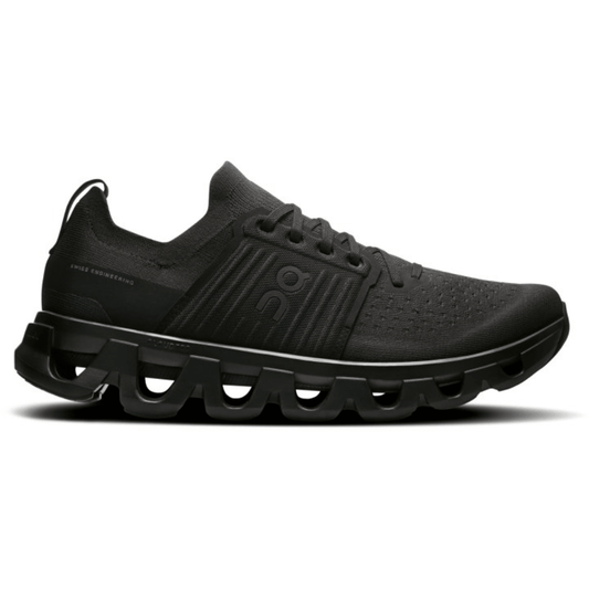 Black running shoe on a white background