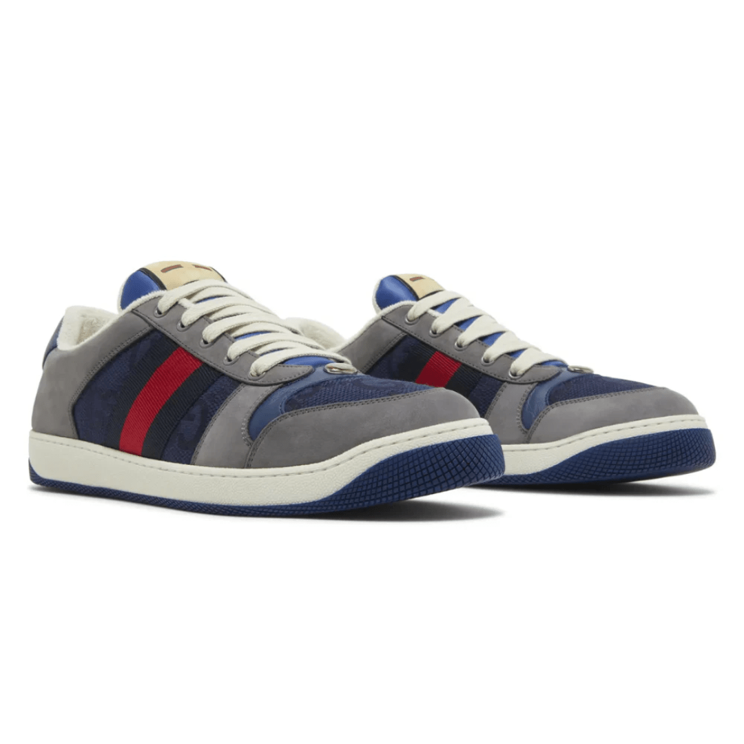 Gucci GG Screener Grey Navy sneakers on feet in Dubai
