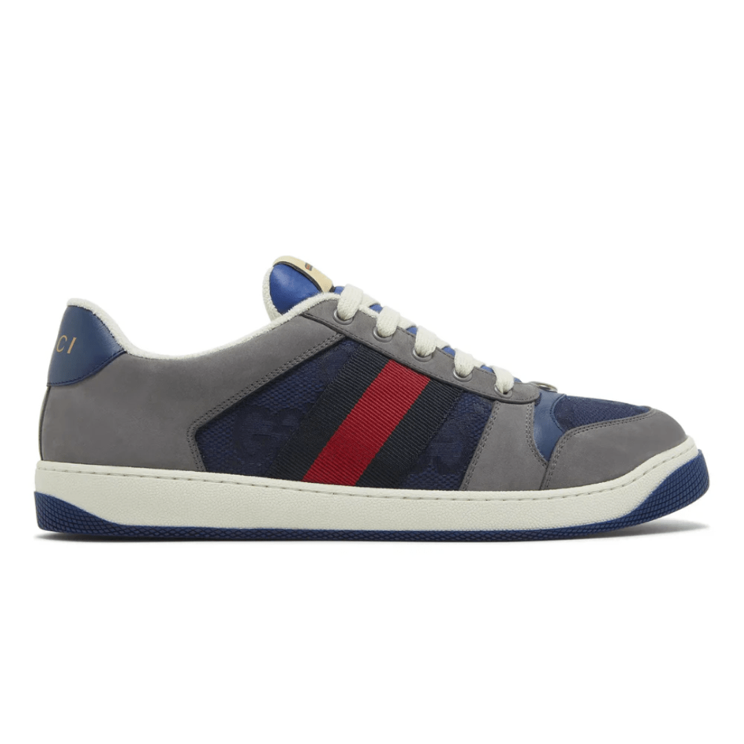 Side profile of Gucci GG Screener Grey Navy sneakers Dubai