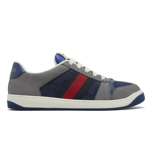 Side profile of Gucci GG Screener Grey Navy sneakers Dubai