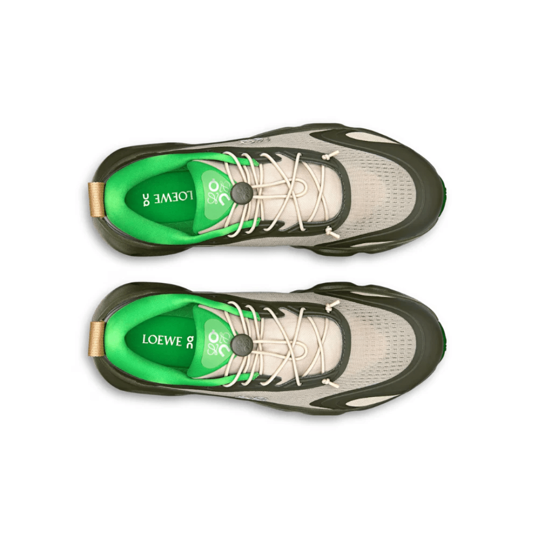 Loewe x On Running Cloudsolo Khaki Green Sand heel view