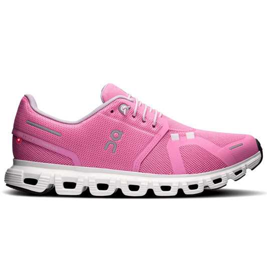 On Cloud 6 ‘Raspberry White’ lightweight running shoes side view in Dubai UAE
