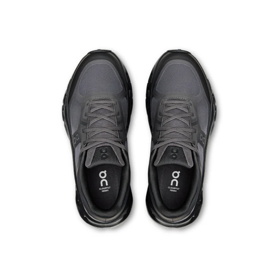Top view of black On Cloudtilt Remix shoes