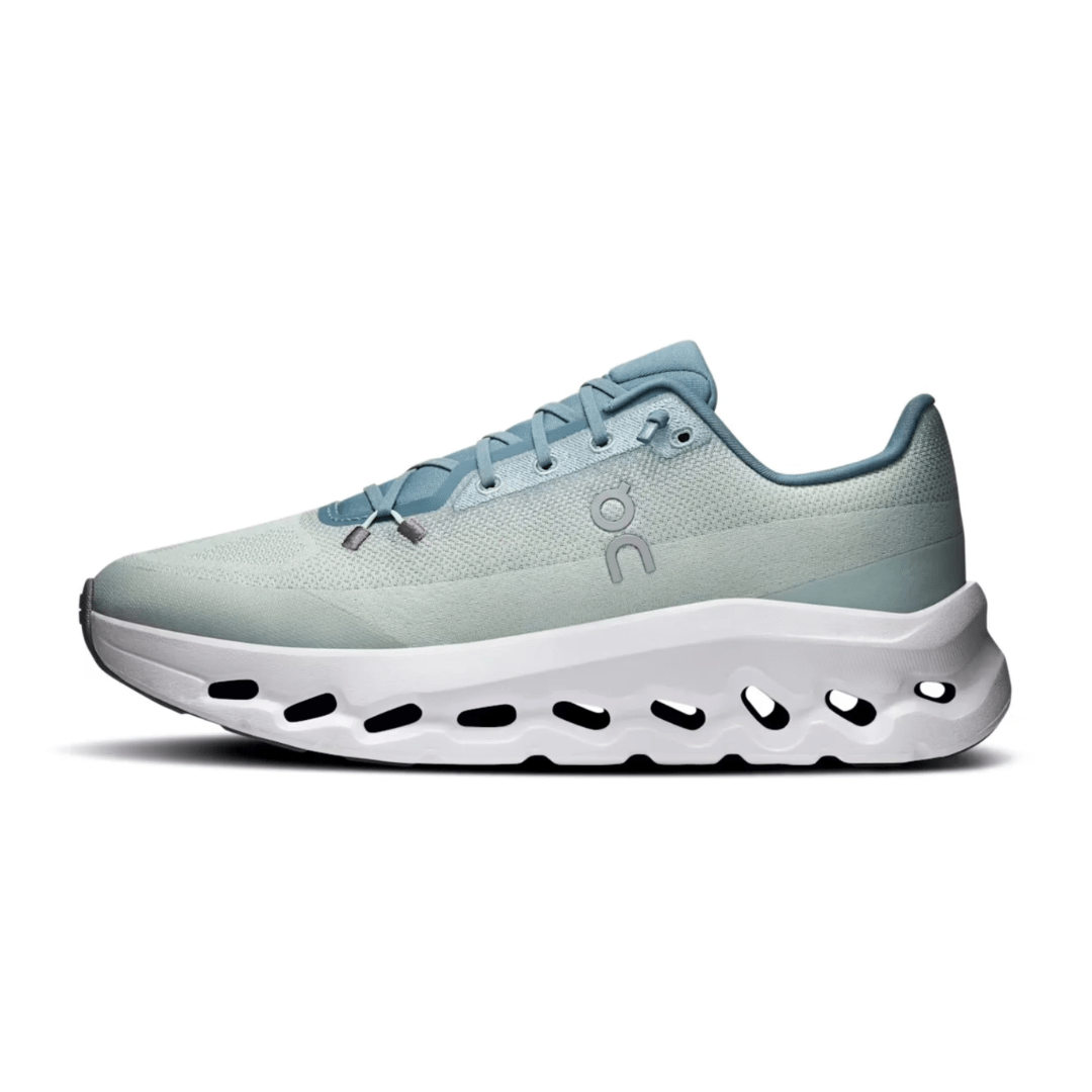 Front view of blue and white On Cloudtilt shoes