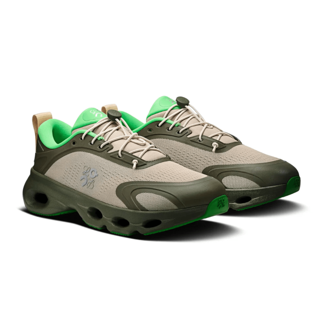 Loewe x On Running Cloudsolo Khaki Green Sand upper detail