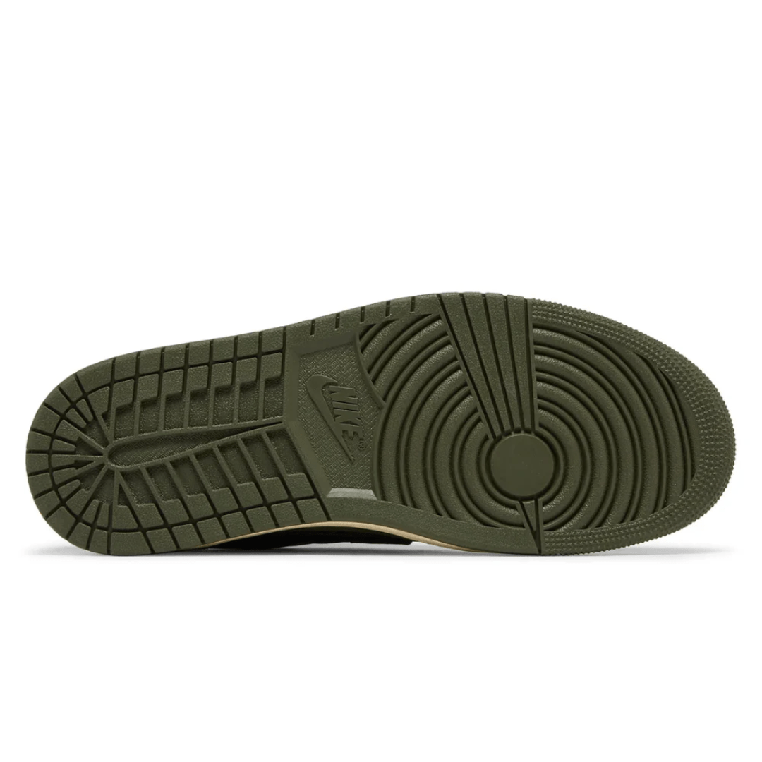 Cactus Jack heel embroidery on Travis Scott Air Jordan 1 Reverse Olive in UAE.