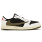 Side profile of Travis Scott x Air Jordan 1 Low Olive in Dubai light